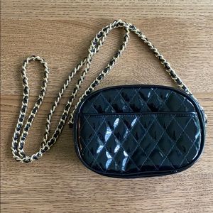 Shiny Black Quilted Cross Body Purse